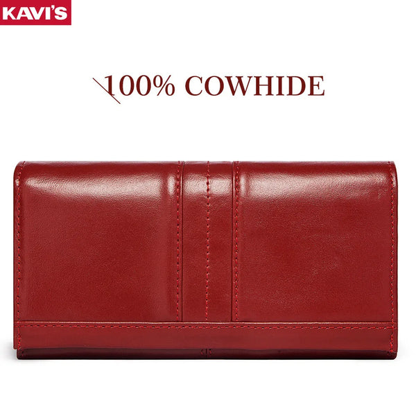 A maroon genuine cowhide leather clutch wallet shown flat on a white background.