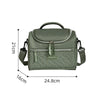 A olive green insulated picnic cooler backpack shown with dimensions 21cm high, 16cm wide, and 24.8cm long.