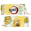 A yellow and white patterned PU leather pencil case featuring a Demon Slayer design with Japanese text.