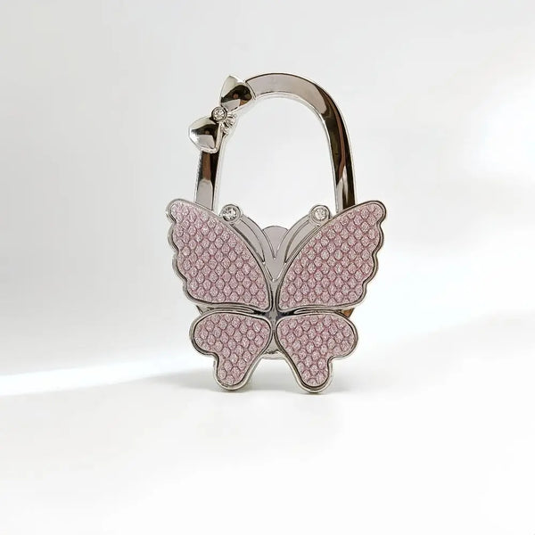 Silver foldable butterfly shaped hook for handbags