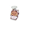 A cute cartoon character keychain charm of a spotted animal made of resin.
