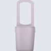 A light purple silicone cup holder with a rectangular opening and a rounded base.