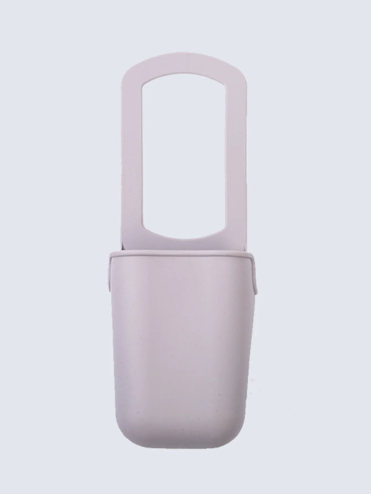 A light purple silicone cup holder with a rectangular opening and a rounded base.