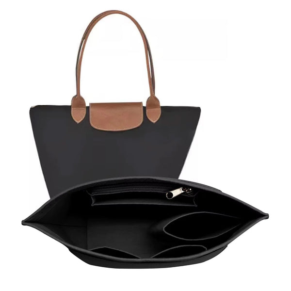 Schwarzes Filth-Portemonnaie-Organizer-Insert mit braunem Lederriemen und Klappe