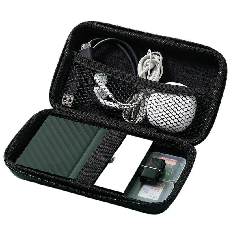 Black durable waterproof cable organizer pouch with multiple compartments for storing and protecting cables and accessories