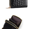 Black quilted PU leather double-zip clutch wallet with gold hardware