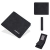 Pochette de cartes noire et mince avec clips et porte-cartes plié.
