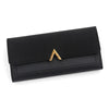 Black tri-fold PU card holder wallet with a gold triangular clasp.