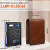 A black leather slim wallet shown next to a brown leather wallet, highlighting its thin design.