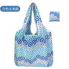 A reusable eco tote shopping bag featuring a blue and white geometric pattern.