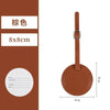A brown PU leather luggage tag with a strap, showing its size and shape.