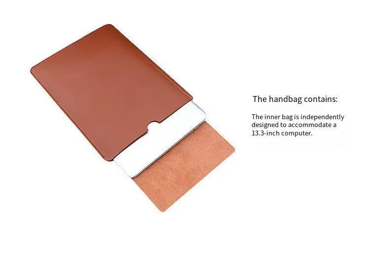 A brown leather laptop briefcase with a white interior lining shown from above.