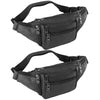 Black genuine leather adjustable waist bag with multiple zippered compartments