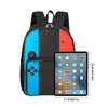 Black and blue cartoon backpack featuring a front pocket and a mounted tablet display.