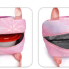 Pink insulated backpack with a zippered compartment and pink straps