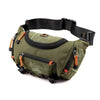 Olivgrüne taktische Brusttasche mit schwarzem Riemen und orangefarbenen Akzenten für Outdoor-Ausrüstung