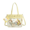 A light yellow Y2K punk goth crossbody bag with a quilted pattern and gold hardware.
