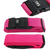 Pink and black adjustable luggage straps with a combination lock for securing bags