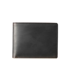 A dark gray men's bifold retro cowhide leather wallet.