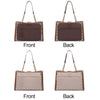 Front and back views of a multi-pocket felt purse organizer in brown and pink tones.