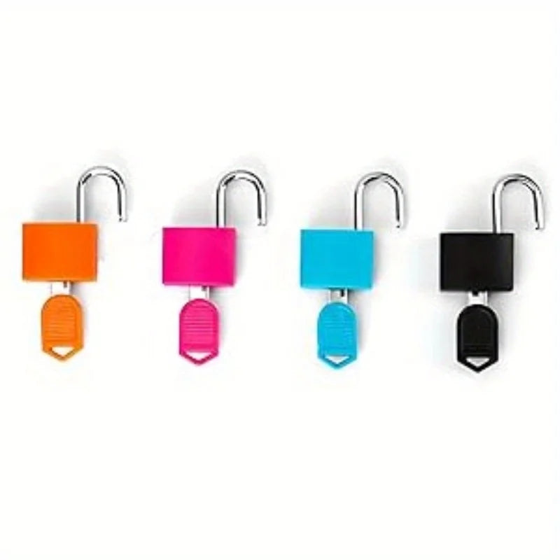 Ein Set von vier Mehrschlüsselschloss-Reise-Padlocks in Orange, Pink, Blau und Schwarz.