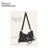 Schwarze Vintage-PU-Leder-Tasche mit Maßen und Riemendetails.