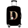 Black premium stretch luggage protective cover with a large gold letter D design