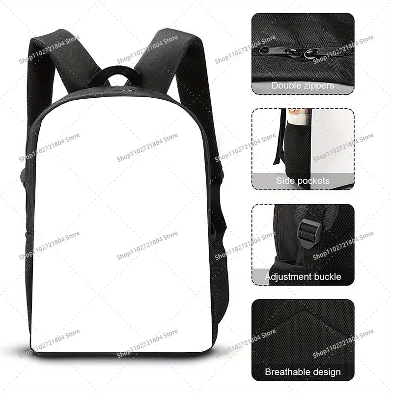 Black capacity backpack with multiple pockets and a breathable design features double zippers and an adjustment buckle.
