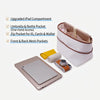 A white tote bag organizer insert featuring various pockets and a laptop sleeve is shown next to a silver laptop.