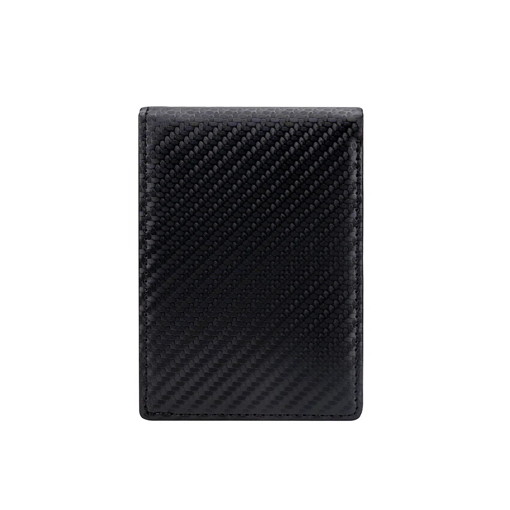Black slim genuine leather RFID blocking wallet for men.