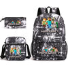 A black backpack and a matching pouch featuring Minecraft characters and text.
