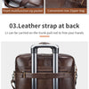 Brown genuine cowhide leather briefcase bag with a leather strap at the back