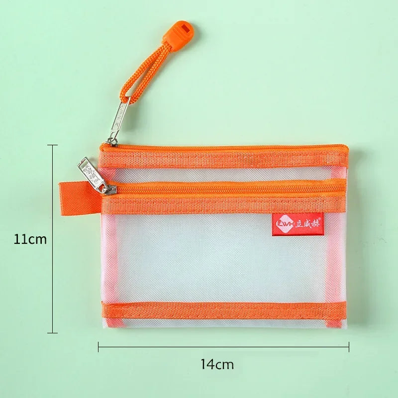Orange and pink double-layer zippered pouch for coins and cards