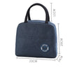 A dark blue insulated lunch bag with a handle, shown from the top view.