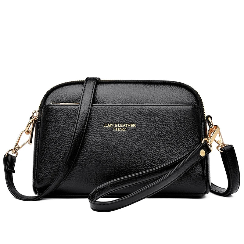 Black PU leather trendy shoulder crossbody bag with gold hardware