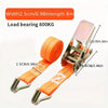 Orange heavy-duty ratchet strap with buckles and webbing for securing luggage or items.
