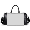 Maleta de viaje retro de cuero negro para moto PU con inserto rectangular blanco y asas de cuero negro.
