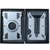 A pair of slim aluminum metal ID card wallets displayed in a black box, showing the front and back designs.