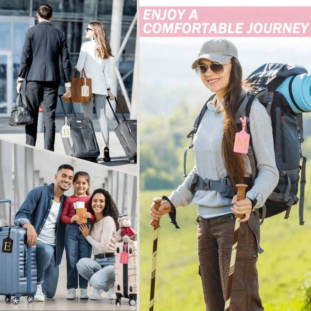 A smiling woman with long hair is pulling a suitcase through a grassy field, wearing a gray sweater and a backpack.