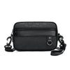 Black men's PU leather crossbody bag with a quilted texture and adjustable strap.