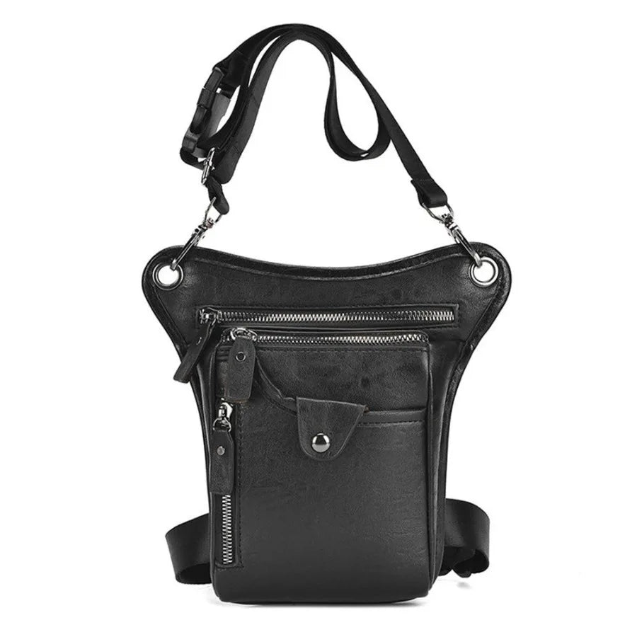 Black multi-purpose PU waist pack bag with a strap and zippered pocket