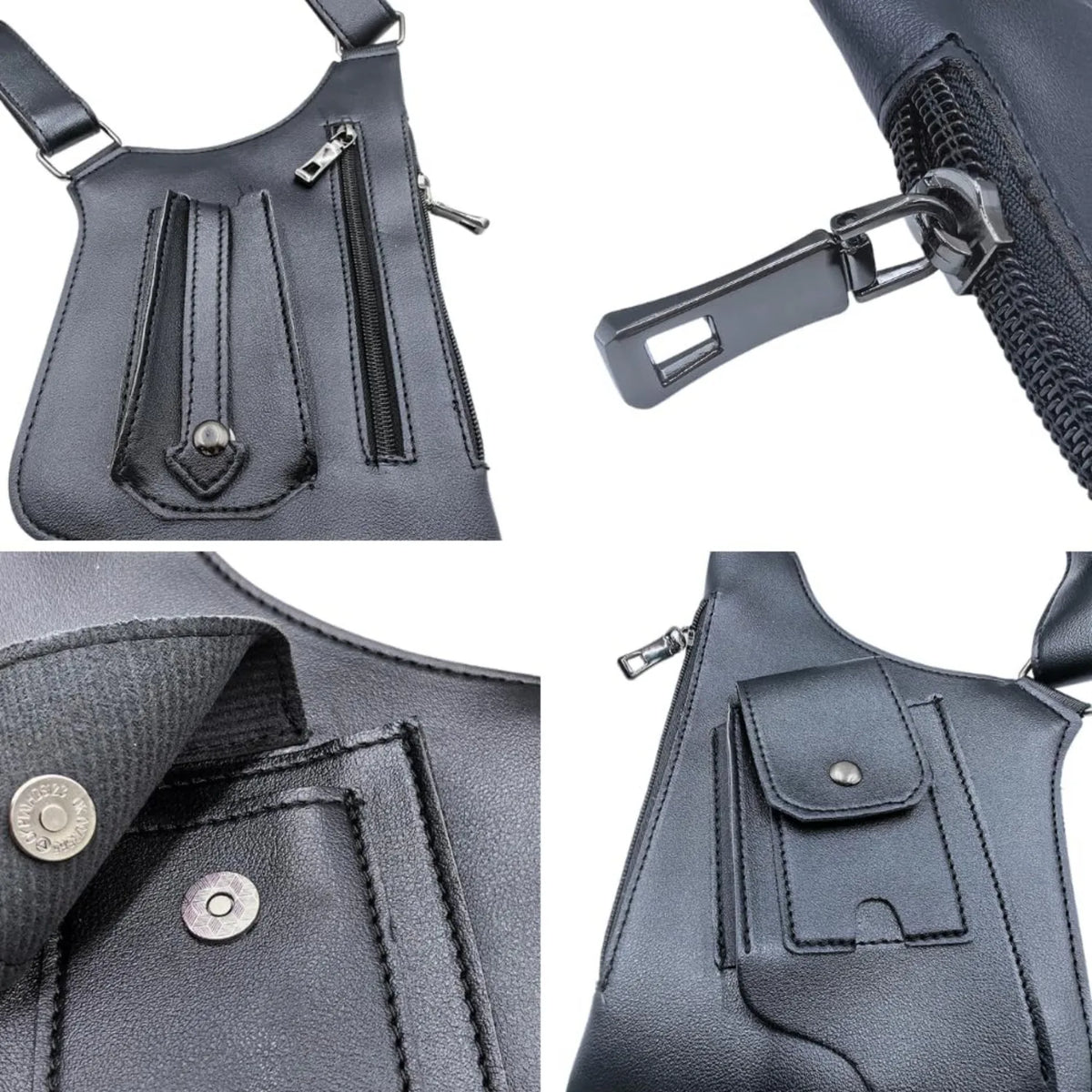 A black concealed underarm travel wallet featuring a zippered compartment and a phone pocket.