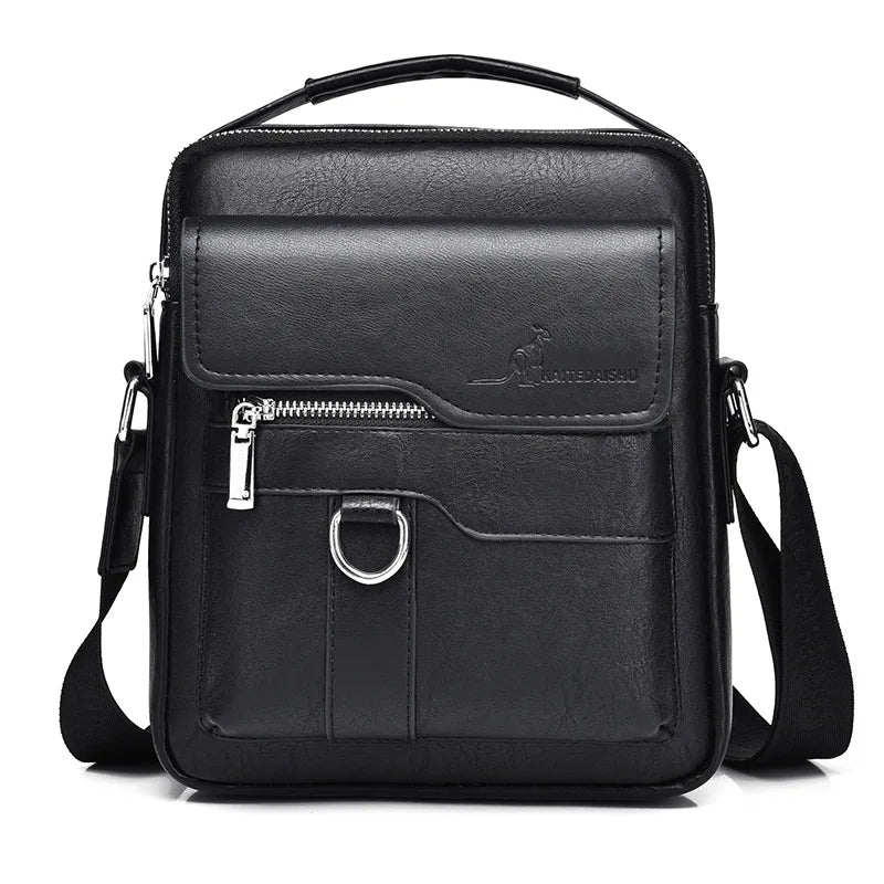 Mochila de cuero vintage negra con cremallera y correa de cuero