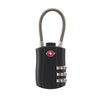 A black cable lock with a braided handle and three dials for combination locking.
