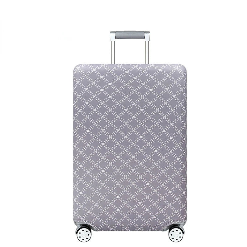 A gray heavy duty luggage protection cover with a diamond pattern and a silver handle.