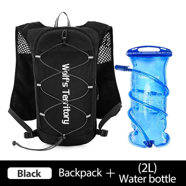 Black backpack and 2-liter water bottle set for lightweight hydration running