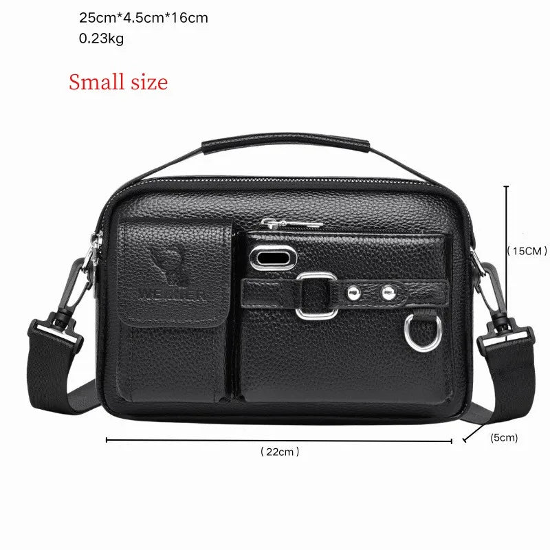 Black men's PU leather crossbody shoulder bag with a flap and strap.