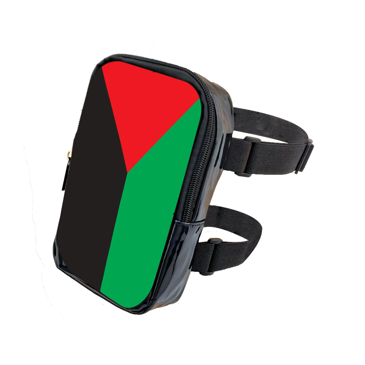 Black and red geometric colored pouch with black strap for festival wear