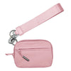 A pink multi-functional zipper coin purse wallet with a matching pink strap.