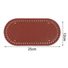 A reddish-brown oval PU leather bag base with pre-punched holes for crochet and knitting, measuring 25cm long and 12cm high.